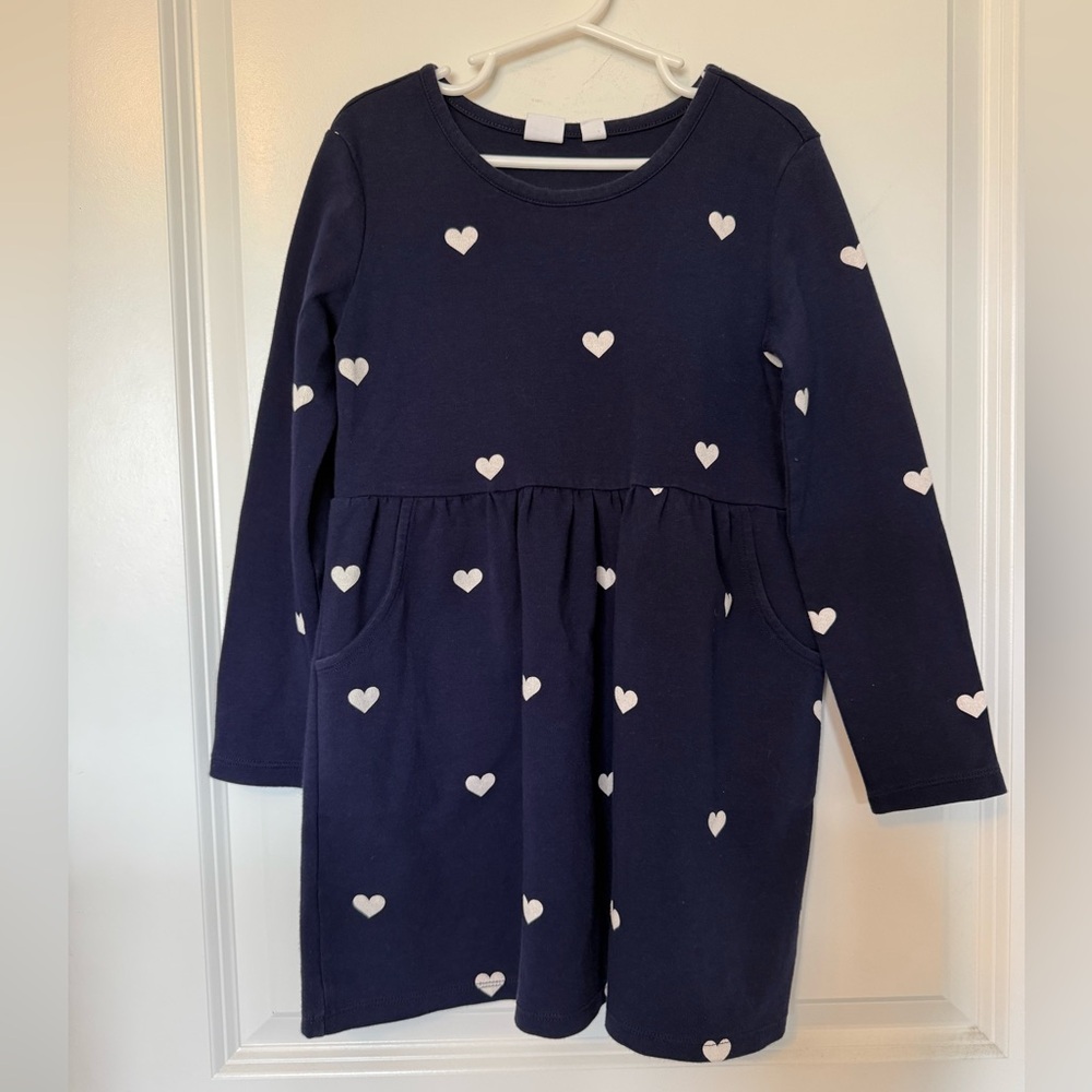 Girls Gap Navy Heart Print Long Sleeve Dress